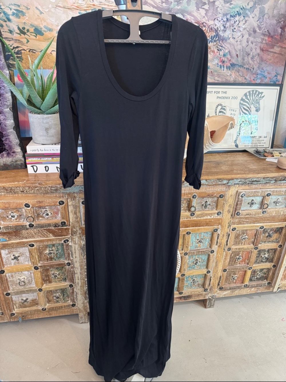 Splendid Black 3/4 Sleeve Maxi Dress Size M